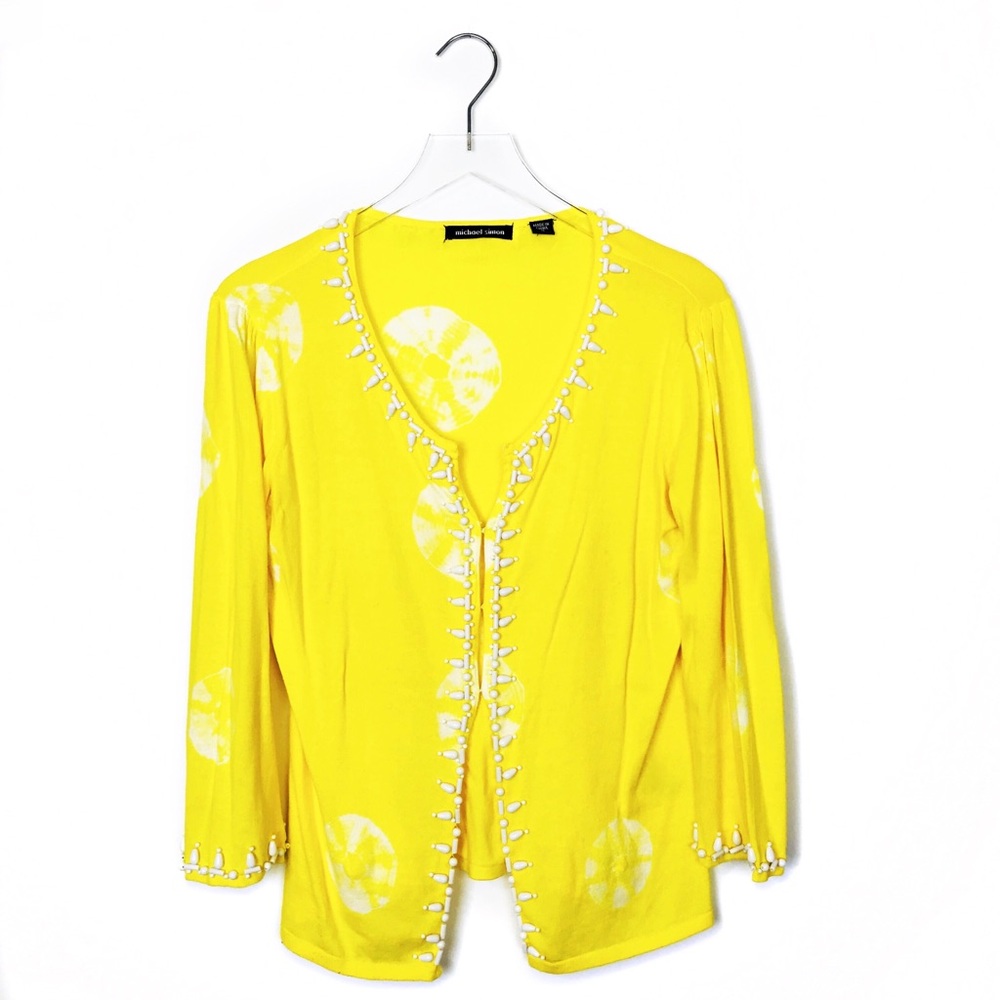 Michael Simon yellow bead embroidered cardigan